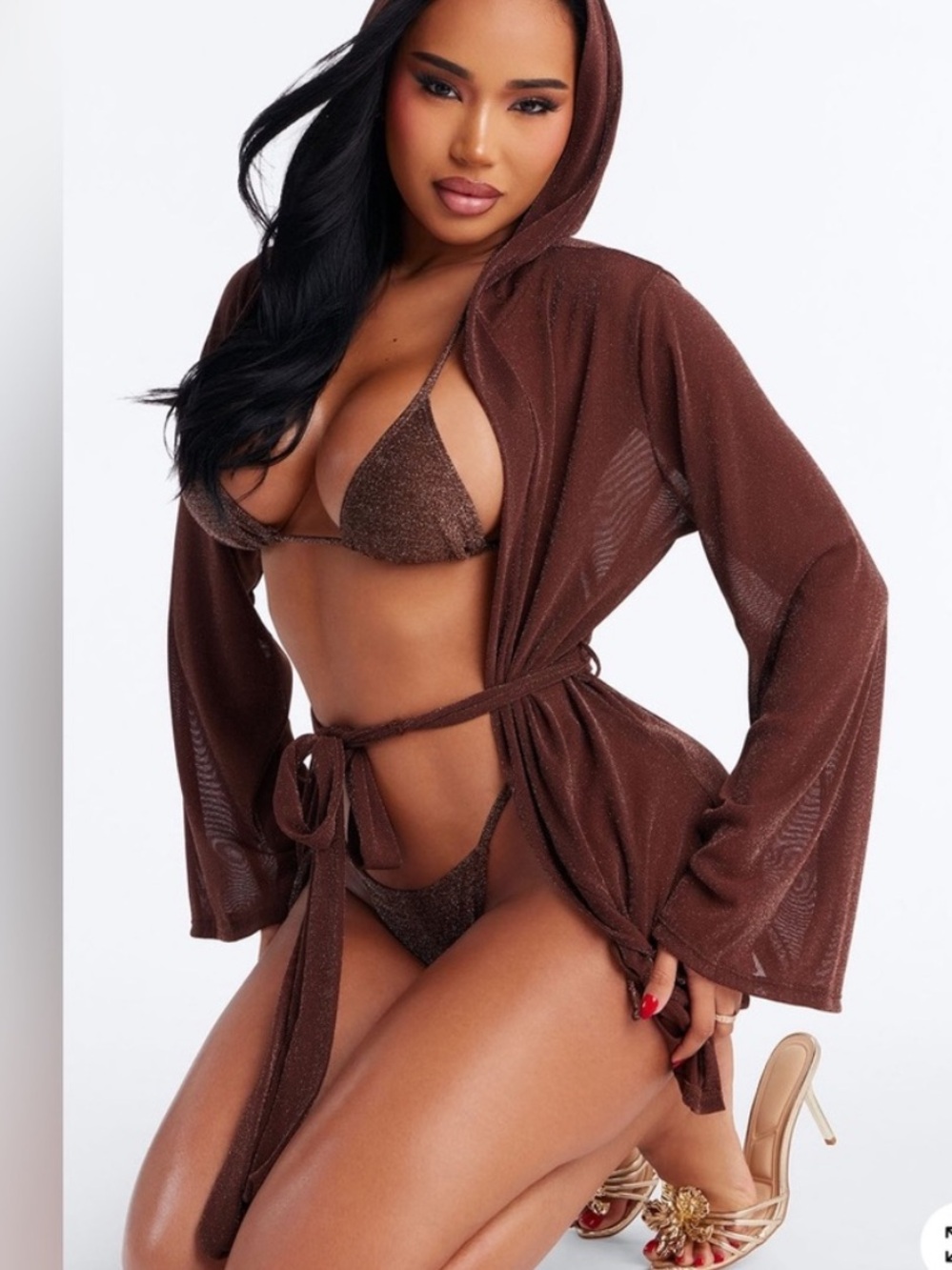 2/75$🔥Brown Sheer Mesh Bikini Cover-Up with Matching Bikini